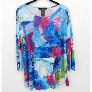 Ali Miles Top Womens Small Blue Embellished Colorful Artsy Mature Jersey NWT